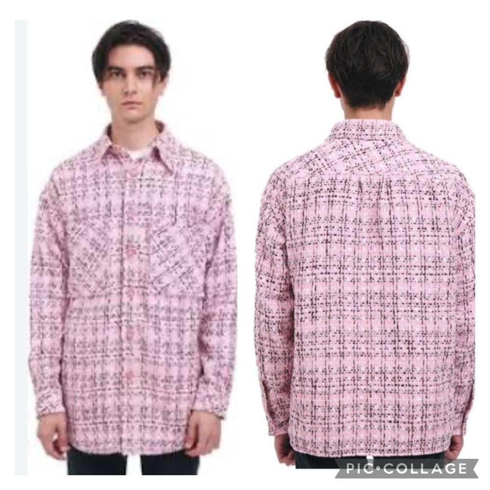 Charlie Luciano Tweed Pink Overshirt or Shacket Size Large
